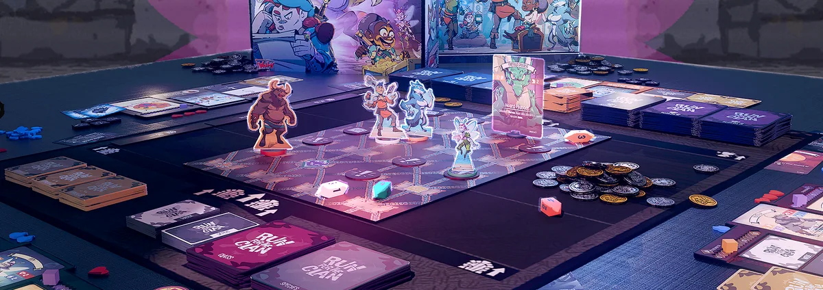 Run For The Clan set up on the table with modular map tiles